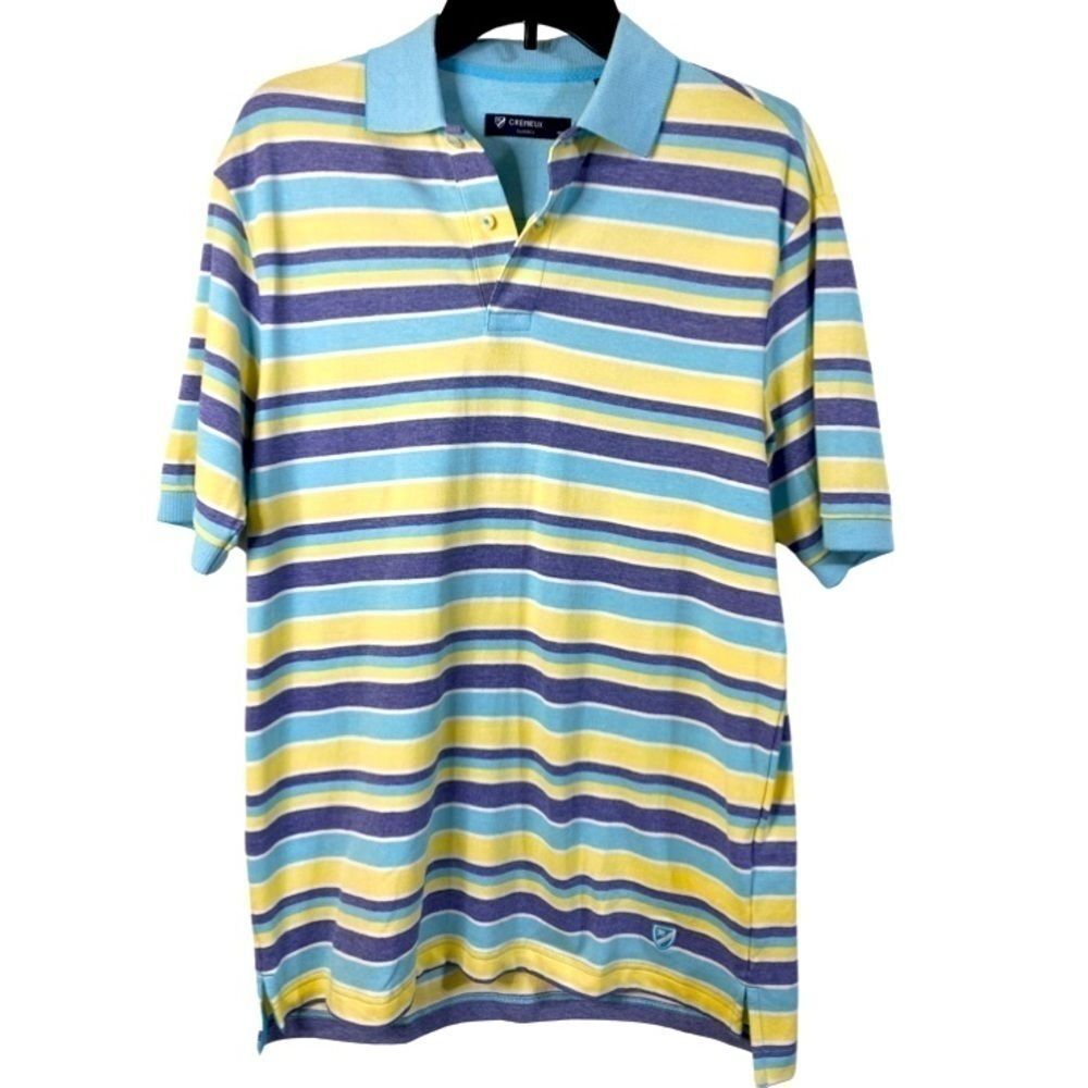 Cremieux Classics Mens Striped Polo Shirt Blue Yellow Size S Preppy Casual